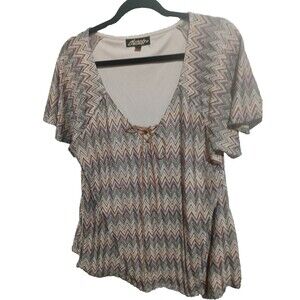 absolutely famous top 2xl Chevron  Print  Multicolor V Neck